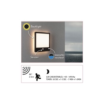 Настенный светильник Lamina Backlight 14,5 Вт с датчиком движения, квадратный, черный