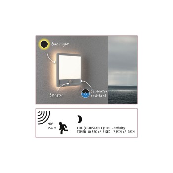 Настенный светильник Lamina Backlight 14,5W с датчиком движения, квадратный, белого цвета