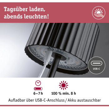 Akumulatora gaismeklis Else ar saules bateriju, melnā krāsā