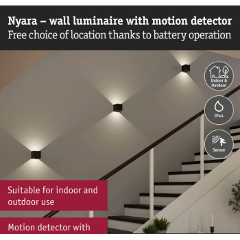 Sienas akumulatora lampas “Nyara” ar kustības sensoru, melna