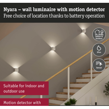Sienas akumulatora lampas “Nyara” ar kustības sensoru, balta
