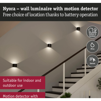 Настенный аккумуляторный светильник "Nyora" с датчиком движения, чёрный