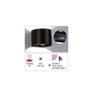 Настенный аккумуляторный светильник "Nyora" с датчиком движения, чёрный