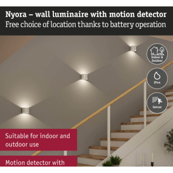 Настенный аккумуляторный светильник “Nyora” с датчиком движения, белый