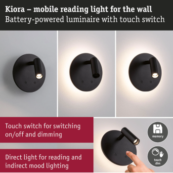 Настенный аккумуляторный светильник Kiora с датчиком, чёрный