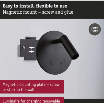 Настенный аккумуляторный светильник Kiora с датчиком, чёрный