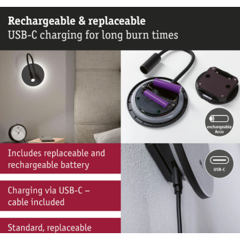 Sienas akumulatora lampas Miora ar sensoru, melna