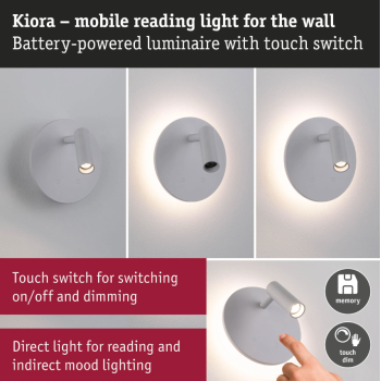 Sienas akumulatora lampas Miora ar sensoru, balta