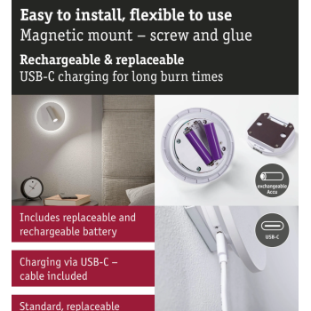 Sienas akumulatora lampas Miora ar sensoru, balta