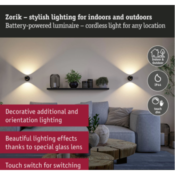 Настенный аккумуляторный светильник Zorik с датчиком, чёрный