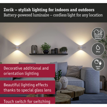 Настенный аккумуляторный светильник Zorik с датчиком, белый