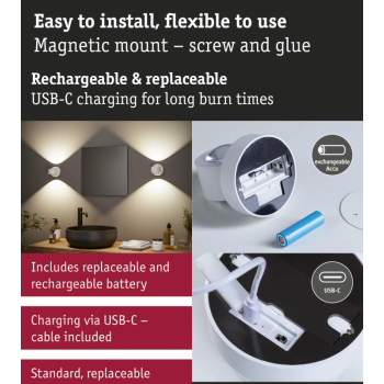 Sienas akumulatora lampas Zorik ar sensoru, balta