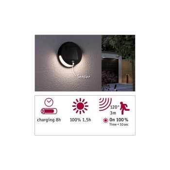 Sienas gaismeklis Helena ar saules bateriju un kustības sensoru.