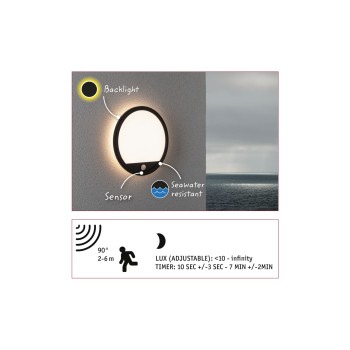 Sienas gaismeklis „Lamina Backlight“ 14,5 W ar kustības sensoru, melnā krāsā